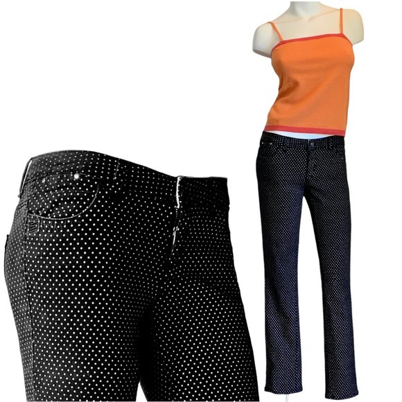 Chor Denim - Vintage Chor 90’s black w/white Swiss polka dot jeans  - size 9